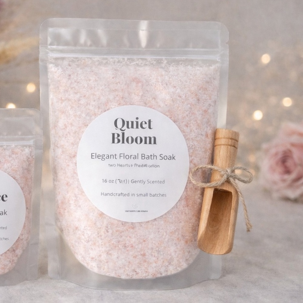 Large Rose Bath Soak 16 oz Quiet Bloom Fresh Cotton Handmade Spa Gift Relaxing